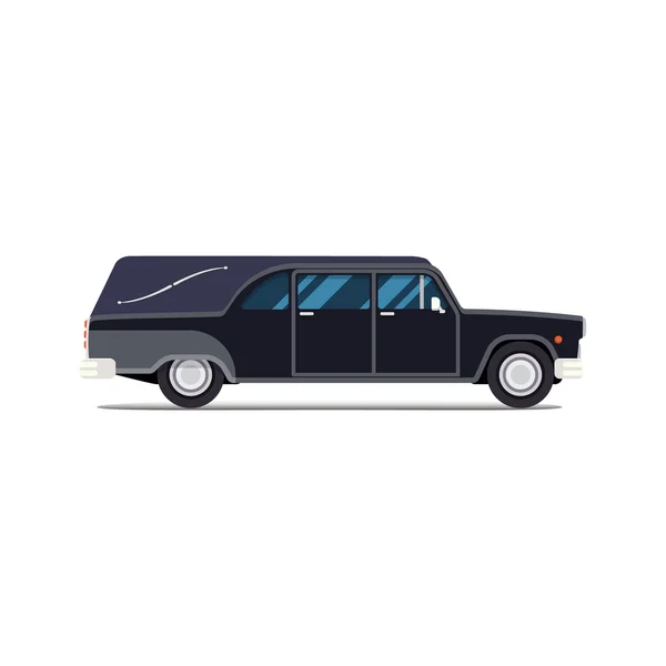검은 영구 차입니다. 평면 스타일 아이콘입니다. 고립 된 그림입니다. 관 수송 리무진. — 스톡 벡터