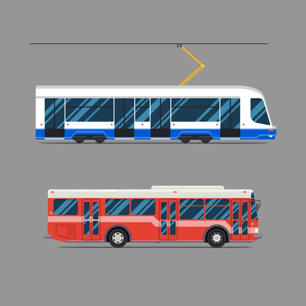 Tramvaj sada plochý design. vektorové městské dopravy — Stockový vektor