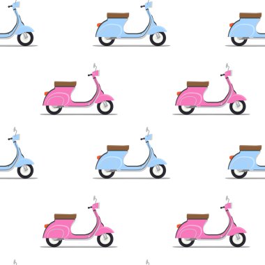 Klasik pembe ve mavi moped seamless modeli.