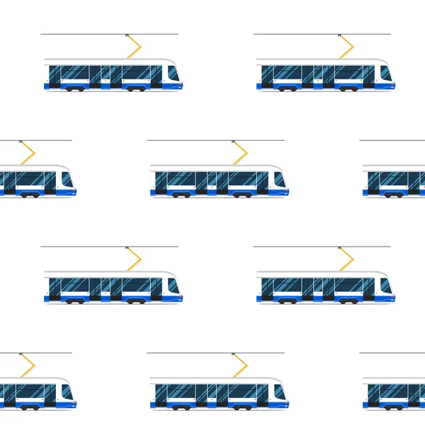 Nahtloses Muster der blauen modernen Straßenbahn. — Stockvektor