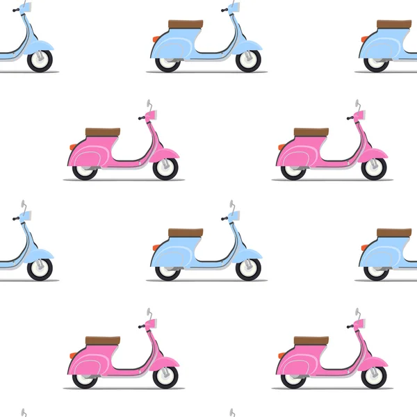 Seamless pattern of the classic pink and blue moped. — Stock Vector