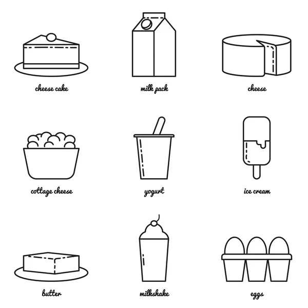 Ensemble d'icônes de produits laitiers Line Art. Éléments d'infographie — Image vectorielle