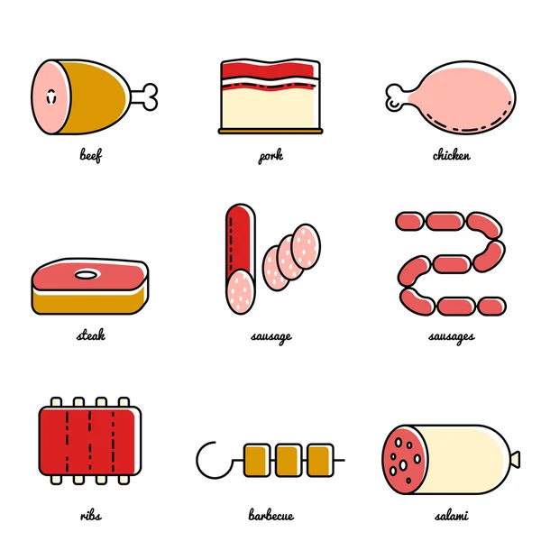 Jeu d'icônes de viande Line art . — Image vectorielle