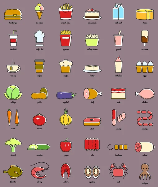 Ligne art nourriture et boisson icône ensemble. Éléments d'infographie . — Image vectorielle
