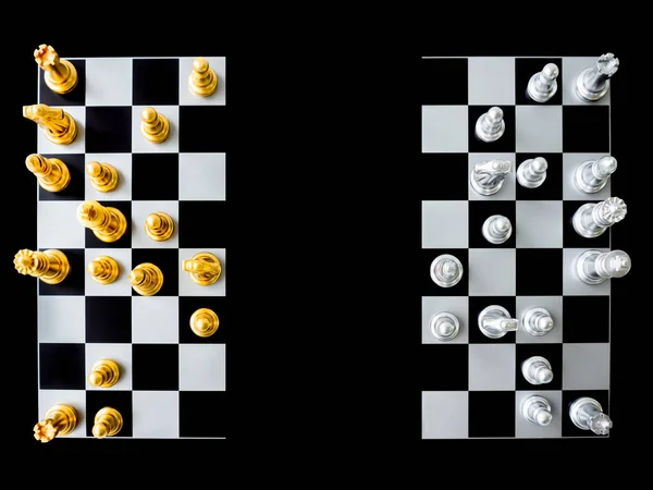 Vue Dessus Des Échecs Échiquier Est Divisé Deux Sur Fond — Photo