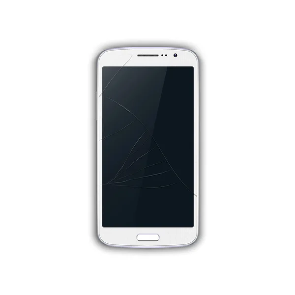 Broken Smartphone White Smartphone Broken Blank Touch Screen Isolated White — Stock Vector