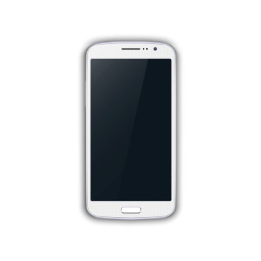 Boş dokunmatik ekranlı akıllı telefon beyaz rengi. Beyaz arka planda izole edilmiş. Gerçekçi ve detaylı cihaz modeli. Stok vektör illüstrasyonu.