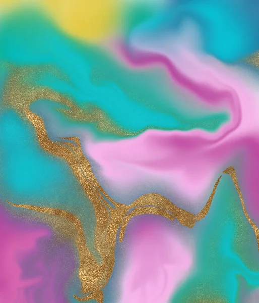 Abstract Acrylic Liquid Marble Background Print Turquoise Blue Pink Gold — Stock Photo, Image