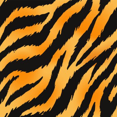 Turuncu gradyan ve siyah çizgili cesur kaplan deseni vahşi yaşam temaları, moda baskıları, tekstil ve egzotik tasarım için mükemmel. Kusursuz desen