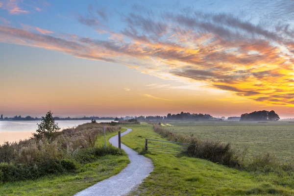 Paisagem Holanda com pista de ciclismo sinuosa — Fotografia de Stock