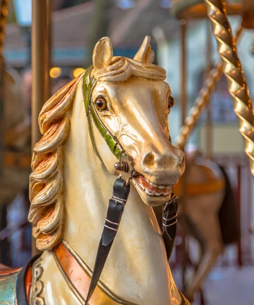 Hlava koně v veselé go round — Stock fotografie