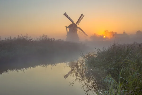 Větrný mlýn v holandském venkově — Stock fotografie