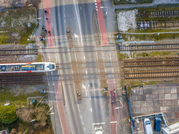Railroad Crossing Street Aerial Groningen City Netherlands — Stock Photo, Image
