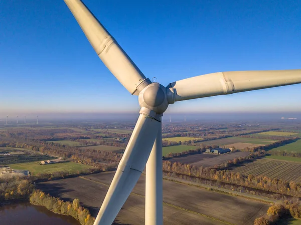 Close Vista Aérea Rotor Nacelle Turbina Eólica Campo Alemão Dia — Fotografia de Stock