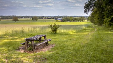 Agricultural landscape with picknick table seen from Bergherbos nature reserve clipart