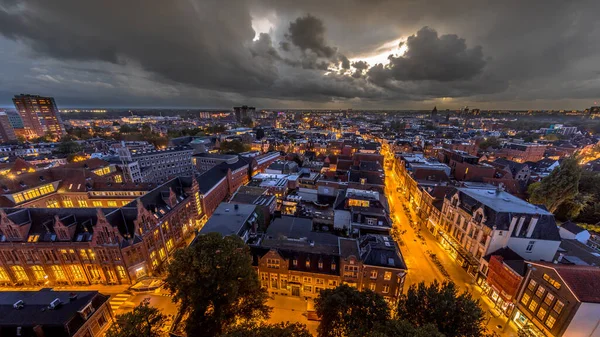Vista Aérea Del Centro Histórico Ciudad Groningen Por Noche Países —  Fotos de Stock
