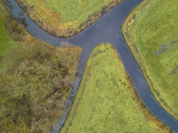 Top View Intersection Rivers Winter Lowlands Friesland Netherlands — Stock Photo, Image