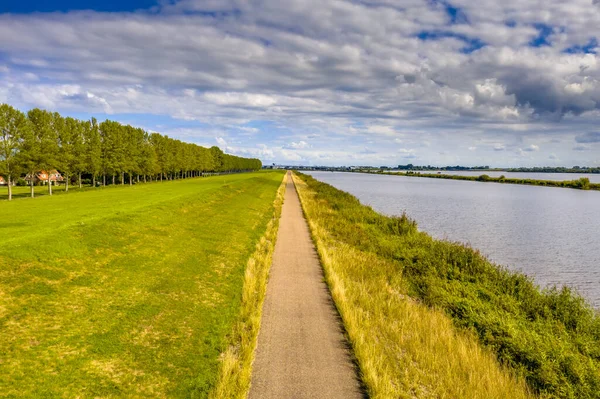 Aerial View Cycling Track Dike Canal Ens Flevoland Province Netherlands — Stock Photo, Image