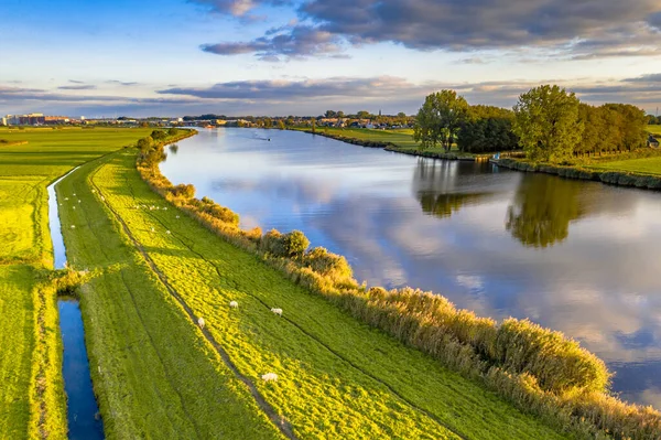 Luchtfoto Van Zwarte Rivier Bij Ijsselmeer Zwartsluis Provincie Overijssel Landschap — Stockfoto