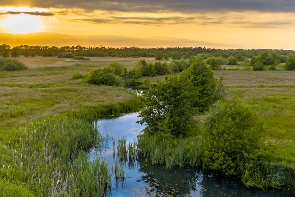 Aerial View Green Grassland River Valley Westerstroom Creek Benneveld Drenthe — Stock Photo, Image