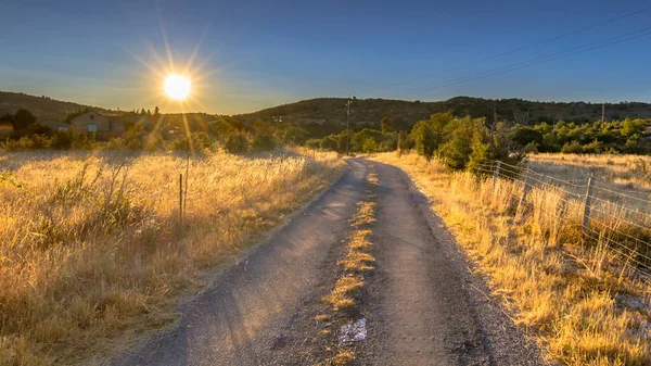 Sunrise Road Highland Mészkő Karszt Fennsík Táj Causse Blandas Occitanie — Stock Fotó