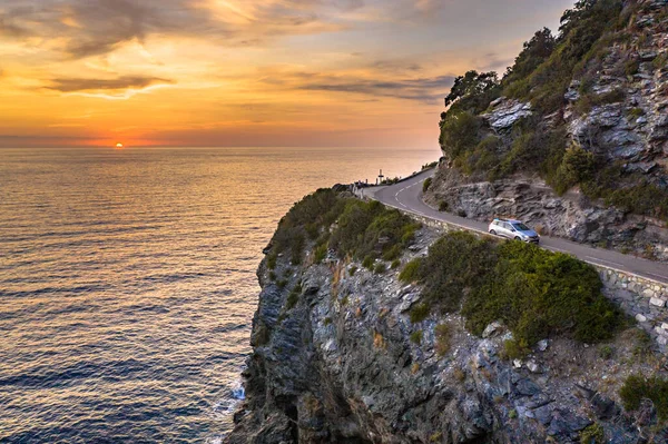Estrada Sinuosa Longo Costa Rochosa Península Cap Corse Ilha Córsega — Fotografia de Stock