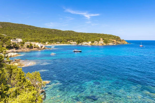 Casas Barcos Bahía Natural Cap Corse Córcega Francia — Foto de Stock