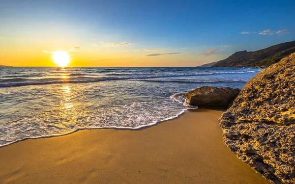 Sunset Mediterranean Sea Fine Golden Sand Beach Corsica France — Stock Photo, Image