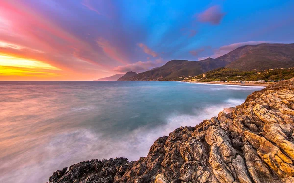 Sunset Mediterranean Sea Rocky Coastline Cap Corse Farinole Corsica France — Stock Photo, Image