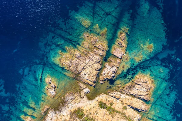 Top View Corsican Rocky Coast Blue Water Mediterranean Sea Ogliastro — Stock Photo, Image