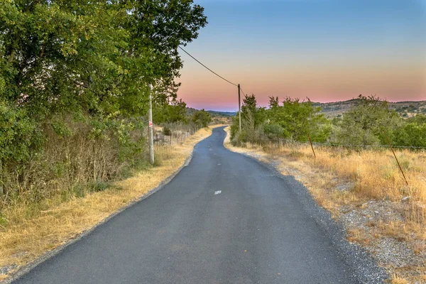 Sunrise Road Highland Calestone Karst Plateau Landscape Causse Blandas Occitanie — Fotografia de Stock