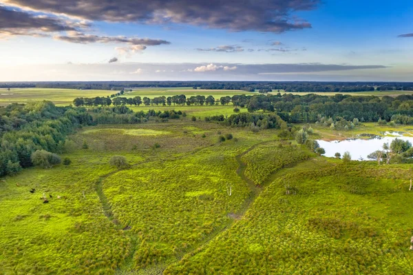 Aerial View Wetland Scene River Valley Geeserstroom Gees Drenthe Province — Stock Photo, Image