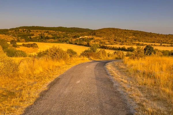 Sunrise Road Highland Limestone Karst Plateau Landscape Causse Blandas Occitanie — Stock Photo, Image