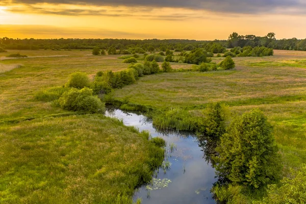 Aerial View Green Grassland River Valley Westerstroom Creek Benneveld Drenthe — Stock Photo, Image