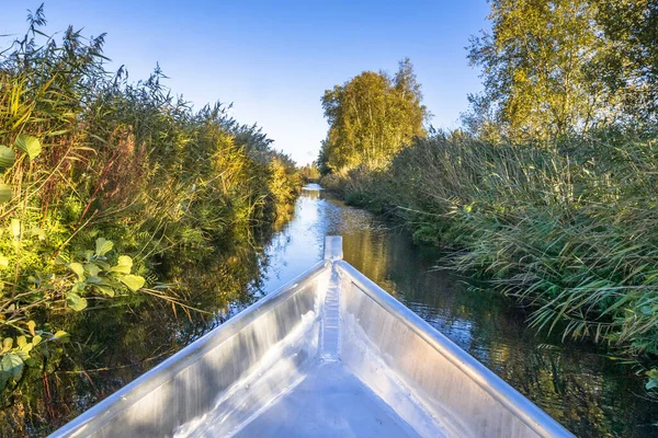 Aluminum Boat Stern Boat Trip Nature Reserve Weerribben Netherlands — Stock Photo, Image