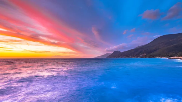 Sunset Mediterranean Sea Rocky Coastline Cap Corse Farinole Corsica France — Stock Photo, Image