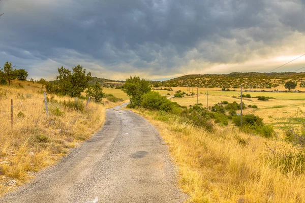 Sunrise Road Highland Mészkő Karszt Fennsík Táj Causse Blandas Occitanie — Stock Fotó