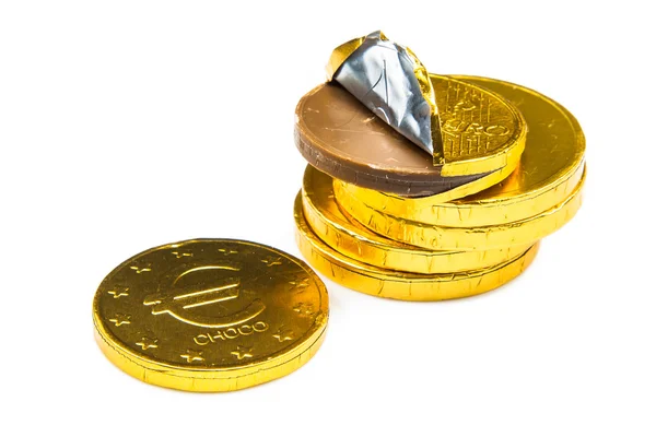 Hromadu peněz, čokoláda — Stock fotografie