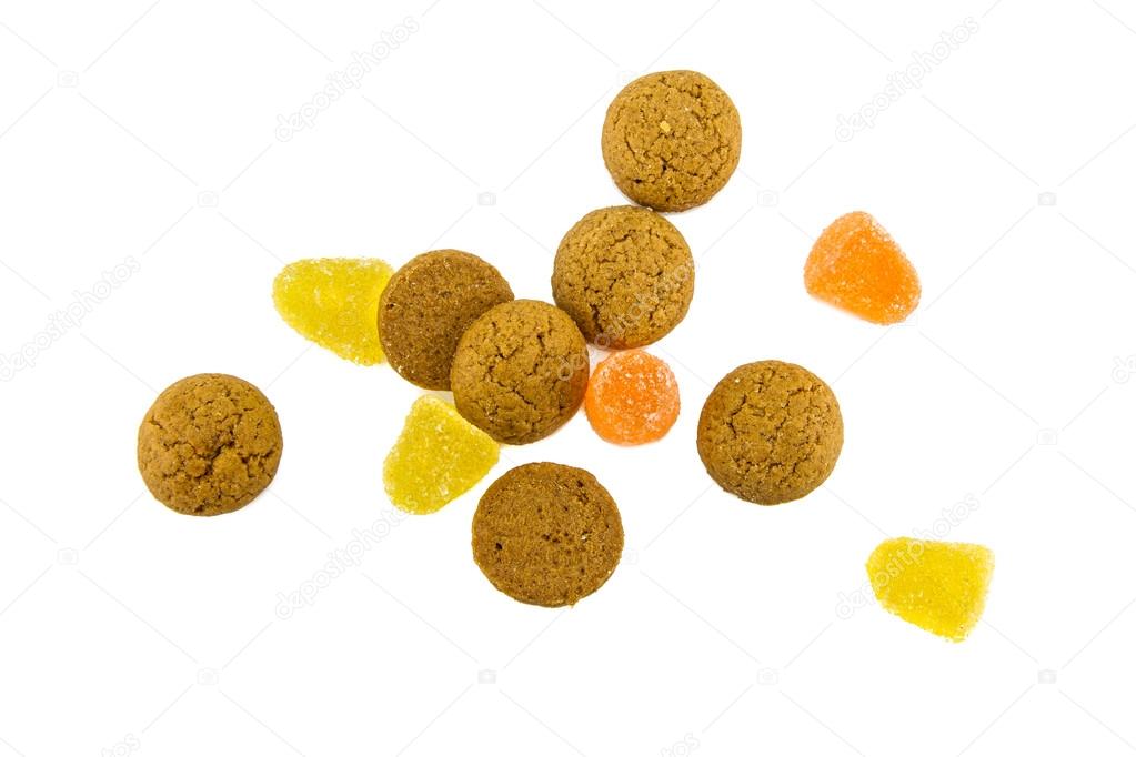 Group of pepernoten and sweets isolated on white