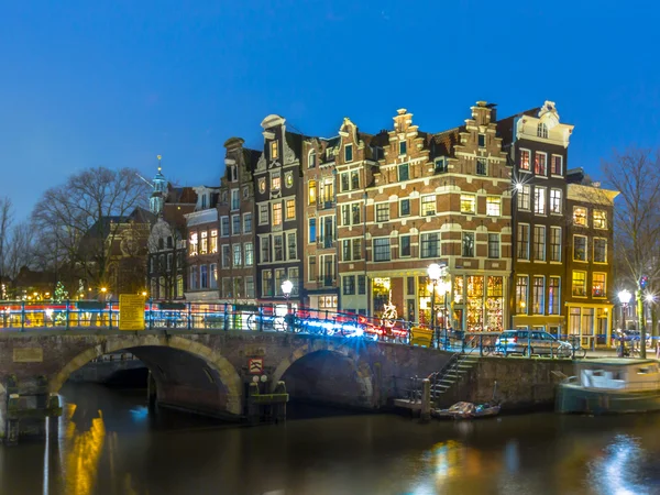 Paisaje nocturno grachtengordel Amsterdam —  Fotos de Stock