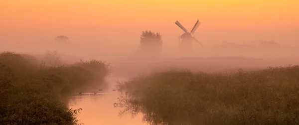 Holandská krajina s historický větrný mlýn — Stock fotografie