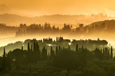 Tuscany Village Landscape on a Hazy Morning in July clipart