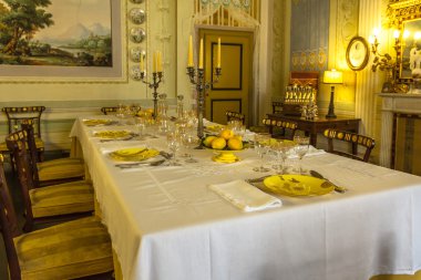 Italy, Historic Tuscany Style Dining Room in a Museum in Volterr clipart