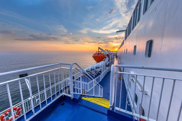 Stairs and railing on Deck of Cruise ship — Stock Photo, Image