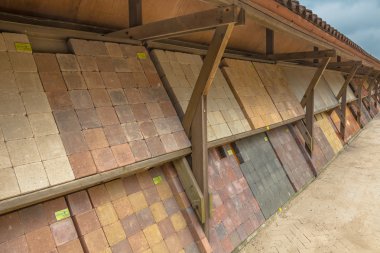 Fancy paving stone collection at a nursery garden market