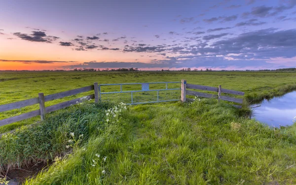 Pólder paisaje puesta de sol — Foto de Stock