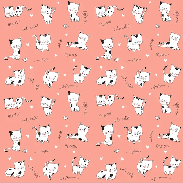 Mignon motif sans couture avec des chats — Image vectorielle