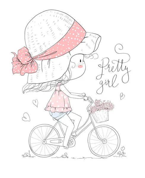 Cute girl on bike — Stockvector