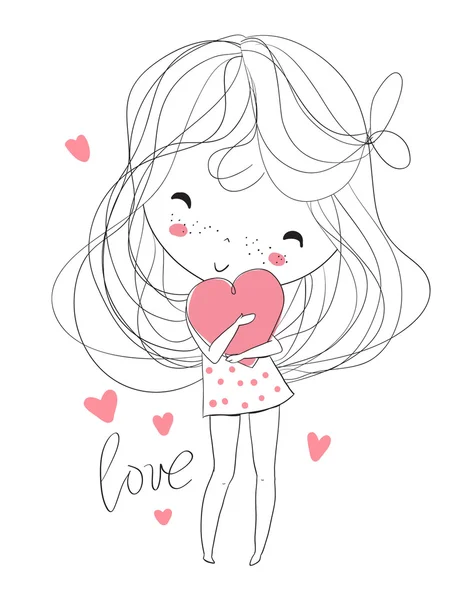 Hermosa chica con un corazón. — Vector de stock