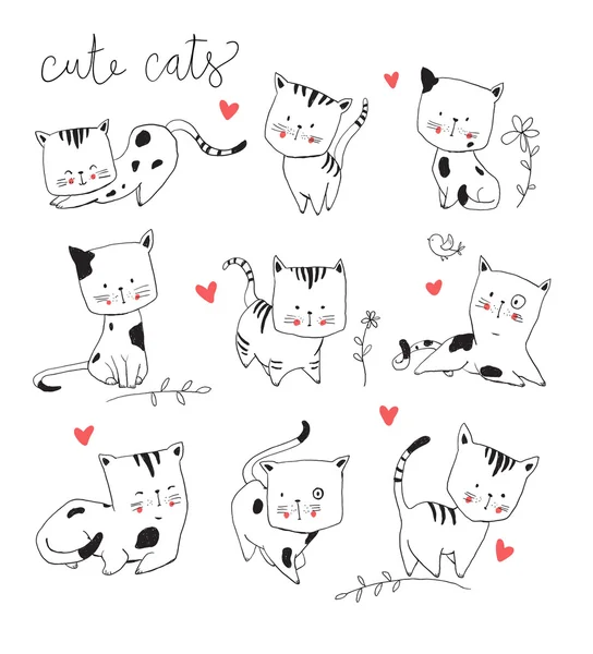 図面かわいい猫セット — ストックベクタ
